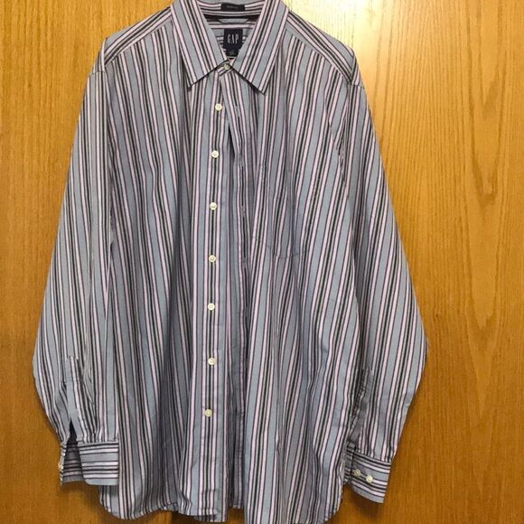 Gap gray/plum/pink stripe shirt, XL 17-17 1/2 - Picture 1 of 6